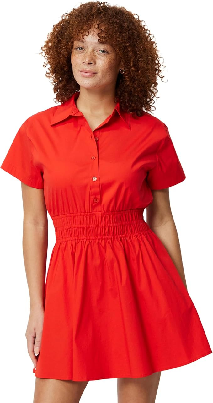 Amazon Essentials Women's Fit & Flare Cotton Poplin Collared Short Sleeve Dress with Elastic Wais... | Amazon (US)