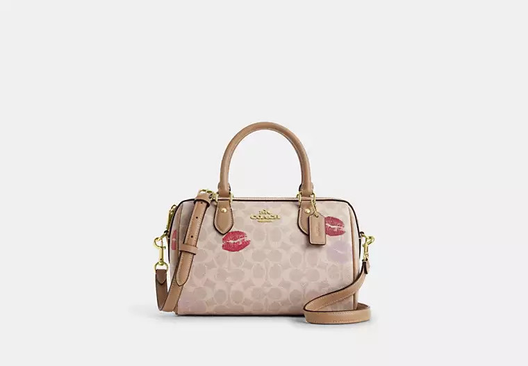 Coach Outlet Rowan Satchel Bag In Signature Canvas With Lips Print - Beige | Coach Outlet US