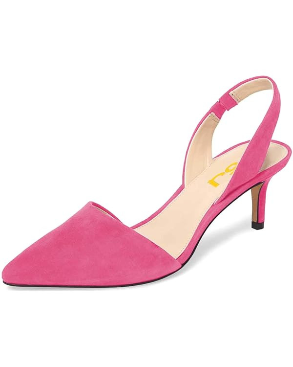 FSJ Women Fashion Low Kitten Heels Pumps Pointed Toe Slingback Sandals Party Casual Dress Shoes | Amazon (US)