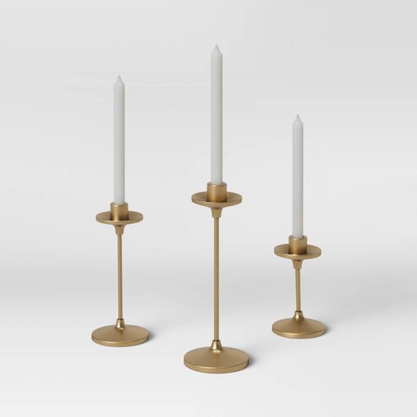 11" x 4" Set of 3 Tapers Cast Aluminum Candle Holder with Brass Finish Gold - Threshold™ | Target