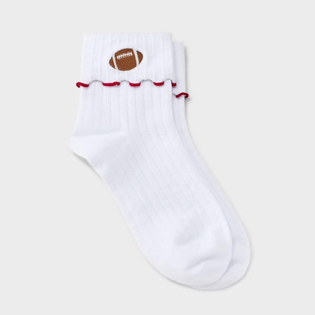 Women's Game Day Embroidered Football Pointelle Bobby Socks with Lettuce Edge Cuff - Wild Fable... | Target