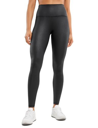 CRZ YOGA Butterluxe Matte Faux Leather Leggings for Women 28" - High Waisted Stretch Ankle Leather Pants Pleather Tights Black Foil Pattern X-Large | Amazon (US)