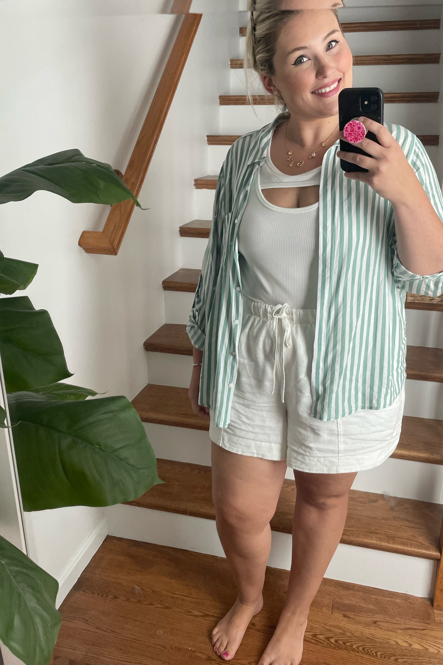Favorite easy summer outfit 

Linen shorts
Cut out tank top
Striped button down
Gold jewelry 

#LTKPlusSize #LTKSeasonal #LTKMidsize