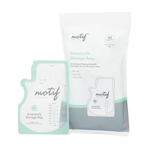 Motif Medical Breastmilk Storage Bags - Breastmilk Freezer Bags w/Easy Pour Spout, Write-On Label - Leak-Proof Double Zipper Milk Bags for Breastmilk - Breastfeeding Mom Gifts (6 Oz, 40 Count) | Amazon (US)