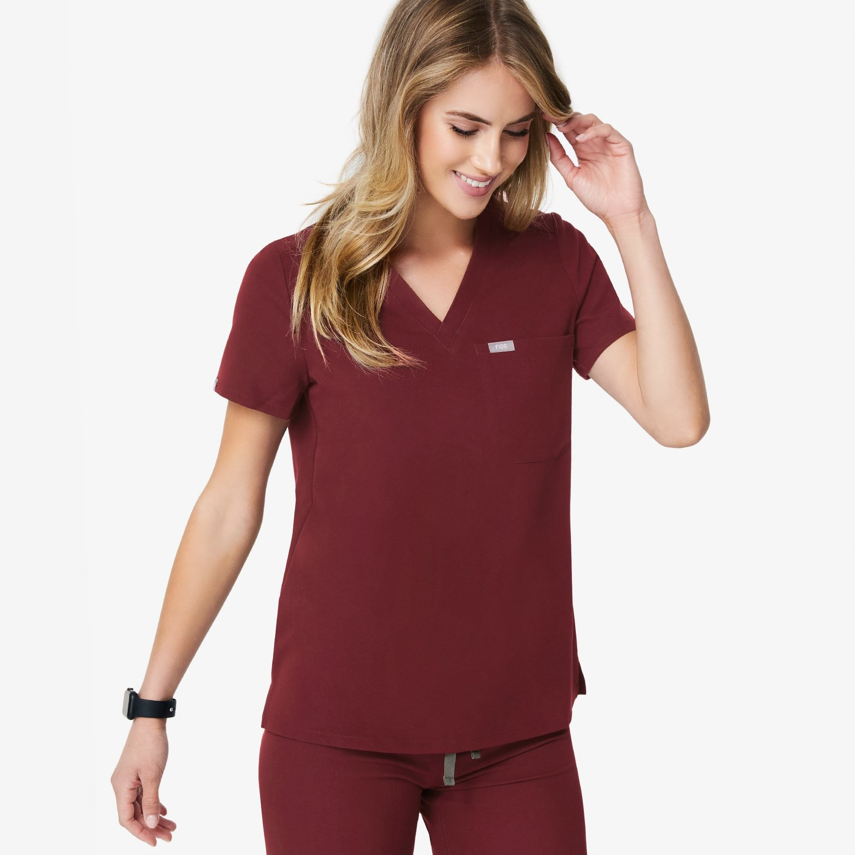 Women's Catarina One-Pocket Scrub Top - Burgundy · FIGS | FIGS