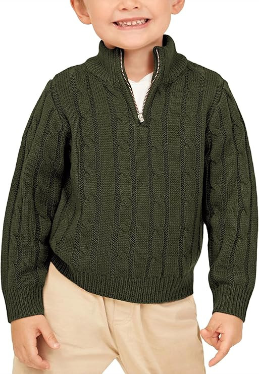 Zhaovi's Toddler Boys Girls Sweater Twisted Knit Cable 1/4 Zip Sweaters Outfit Baby Winter Long S... | Amazon (US)