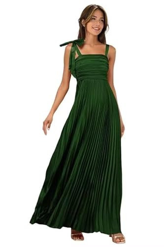 Emerald Satin Bridesmaid Dresses for Women Spaghetti Straps A-Line Pleated Evening Gowns Classic Square Neck Sleeveless Satin Long Formal Wedding Guets Dress with Pleates US10 | Amazon (US)