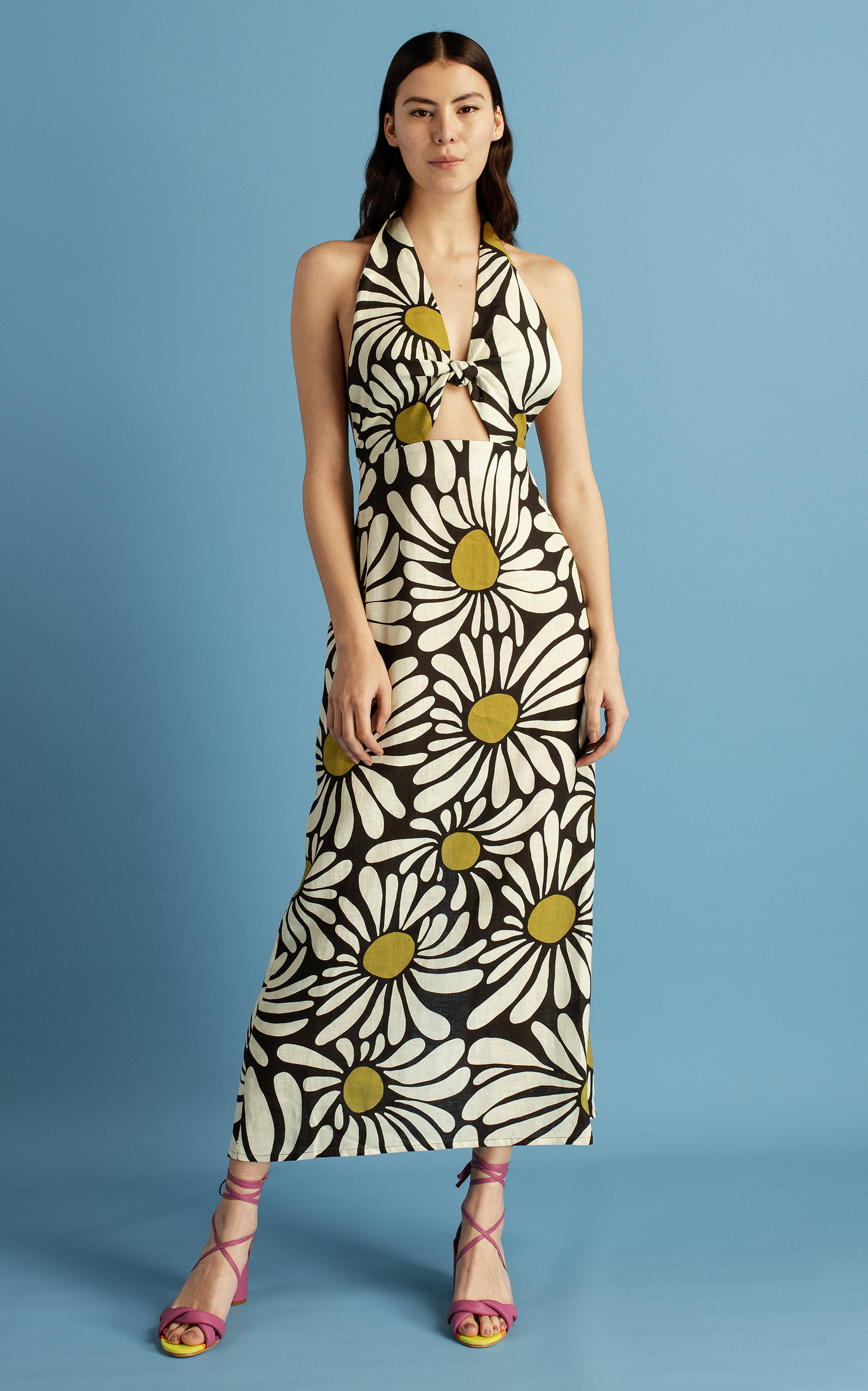 Cala de la Cruz - Women's Eli Knotted Linen Midi Dress - Green - S - Moda Operandi | Moda Operandi (Global)