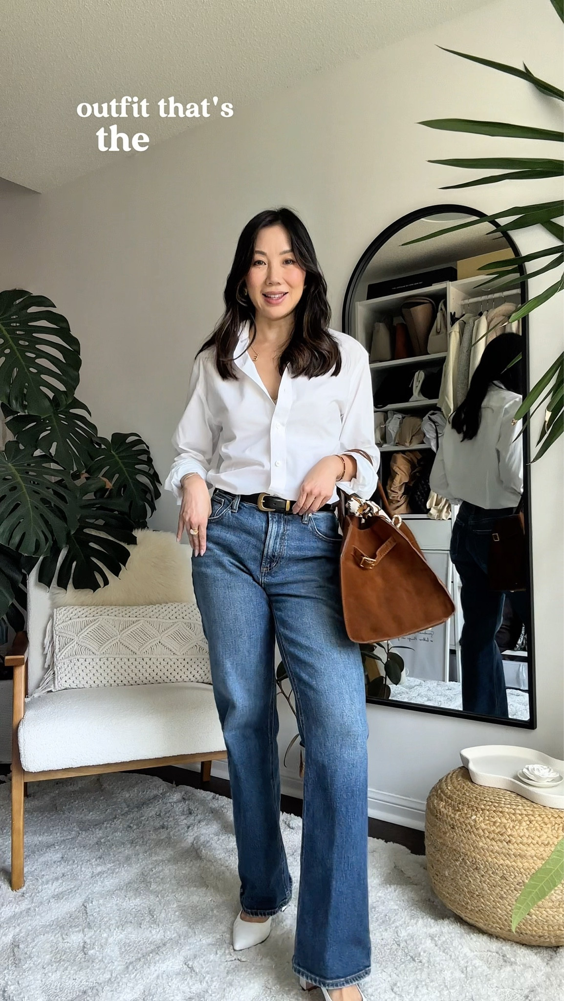 Classy outfit combo, but still casual & chic for fall! 🍂 Keeping it simple and chic in my husband’s classic white button-down shirt, baggy blue bootcut jeans from @silverjeansco, and a sleek belt from @aritzia. Styled with white pumps from @allyshoes and a neutral bag from @commense for an effortless look that always works.
This combo is timeless—clean lines, neutral tones, and polished basics that never go out of style. Linked everything below so you can shop this outfit and add these versatile staples to your own capsule wardrobe. ✨
#OOTD #CapsuleWardrobe #ClassyStyle #SilverJeansCo #CommenseStyle #AritziaStyle #WardrobeBasics #QuietLuxury #LTKChic #LTKStyle 

#LTKWorkwear #LTKItBag #LTKWorkwear #LTKxMadewell