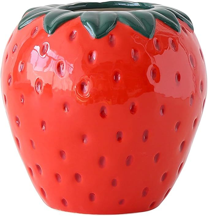 Strawberry Decor Kawaii Ceramic Decorative Vase for Danish Pastel Room Trendy Unique Home Kitchen De | Amazon (US)