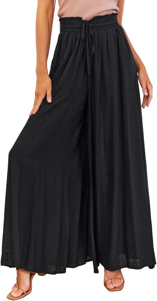 Dokotoo Palazzo Pants for Women Casual Drawstring Elastic High Waist Wide Leg Long Pants with Poc... | Amazon (CA)