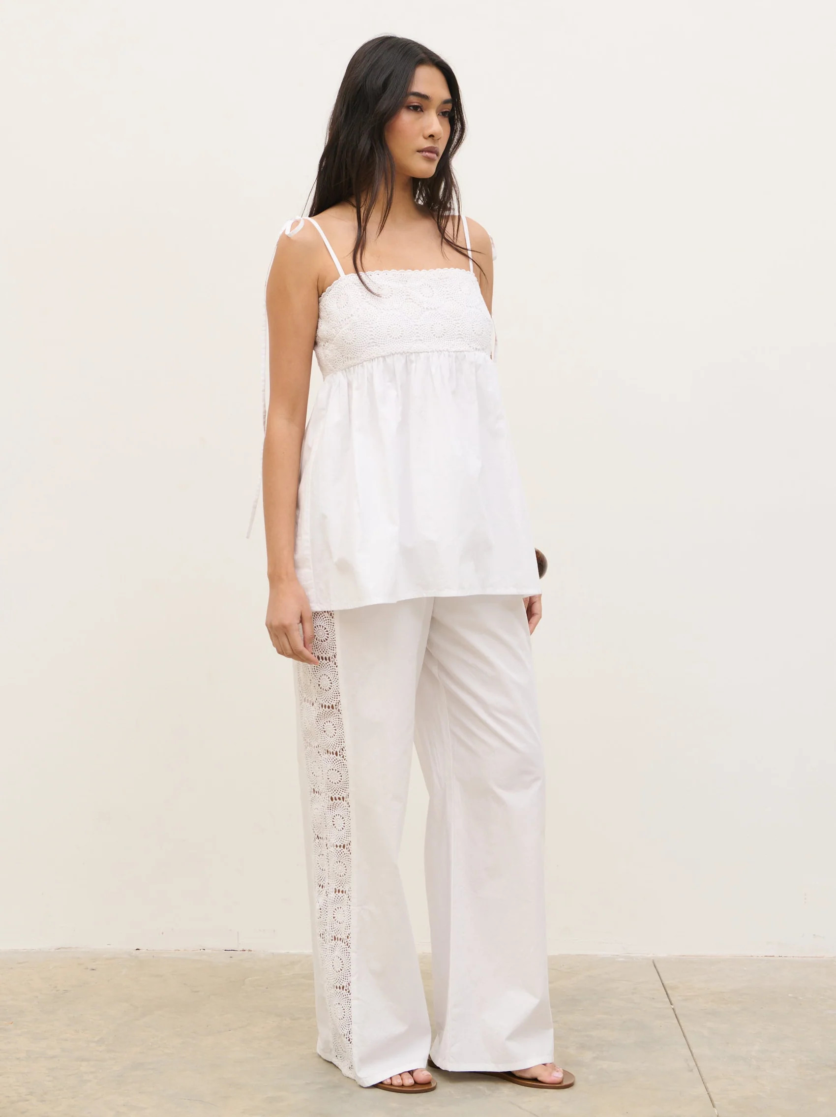Rae Crochet Detail Trousers - White | Pretty Lavish (UK)