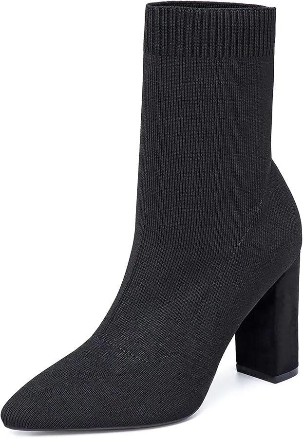 NEWBELLA Botas de tobillo con punta para mujer - Botas de tacón grueso minimalistas, botines de ... | Amazon (US)