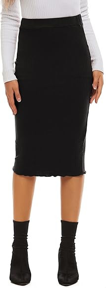 LYANER Women's Casual Ribbed Elastic Waist Lettcue Trim Bodycon Midi Skirt | Amazon (US)