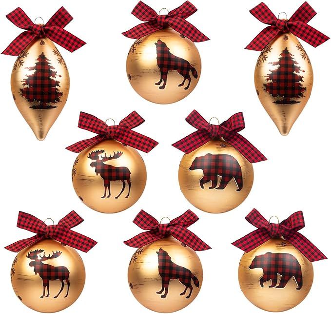 KI Store Glass Christmas Balls Set of 8 Large Christmas Tree Ball Ornaments Decorations with Buff... | Amazon (US)