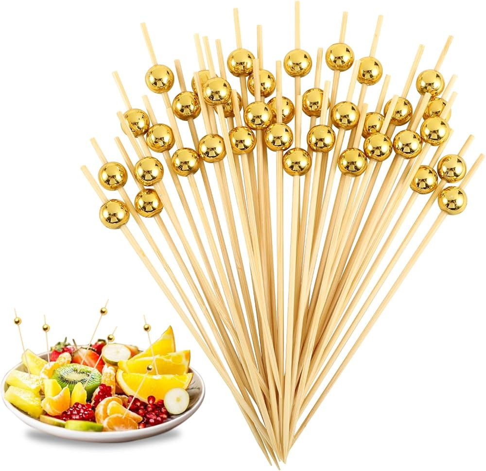 200 Pcs Cocktail Picks, Fancy Toothpicks for Appetizers 4.7inch Skewers for Appetizers Gold Pearl... | Amazon (US)