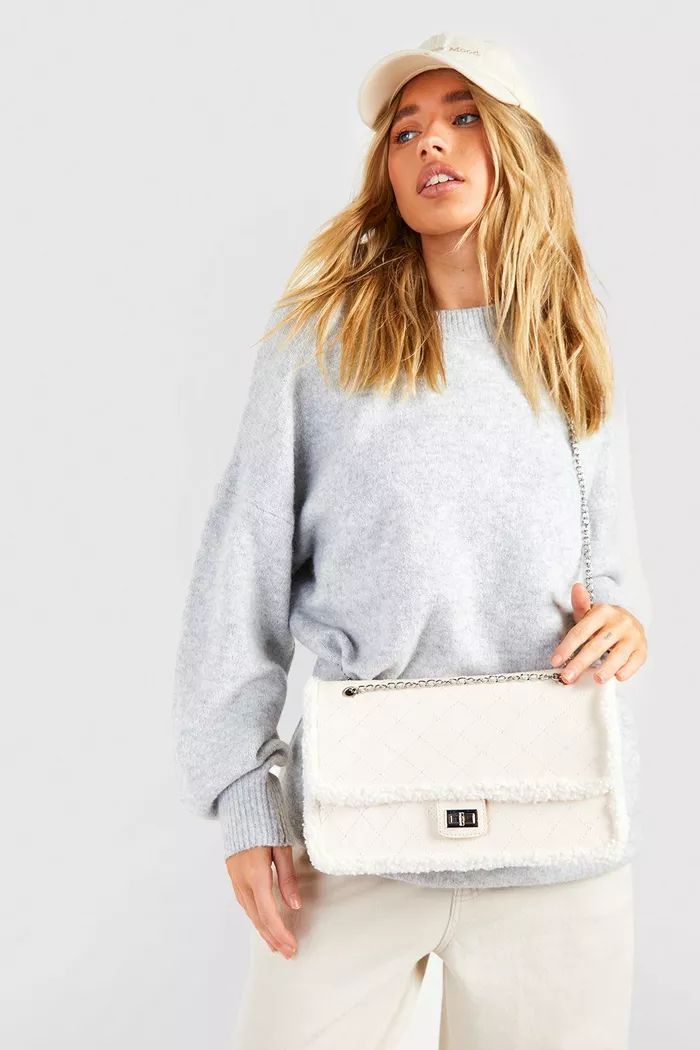 Shearling Trim Quilted Crossbody Bag | Boohoo.com (UK & IE)