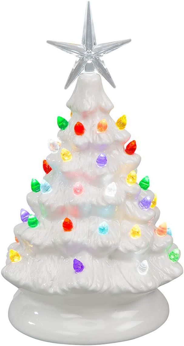 HOLIDAY PEAK Battery-Operated Vintage-Style Ceramic Christmas Tree, Nostalgic Holiday Décor, Whi... | Amazon (US)