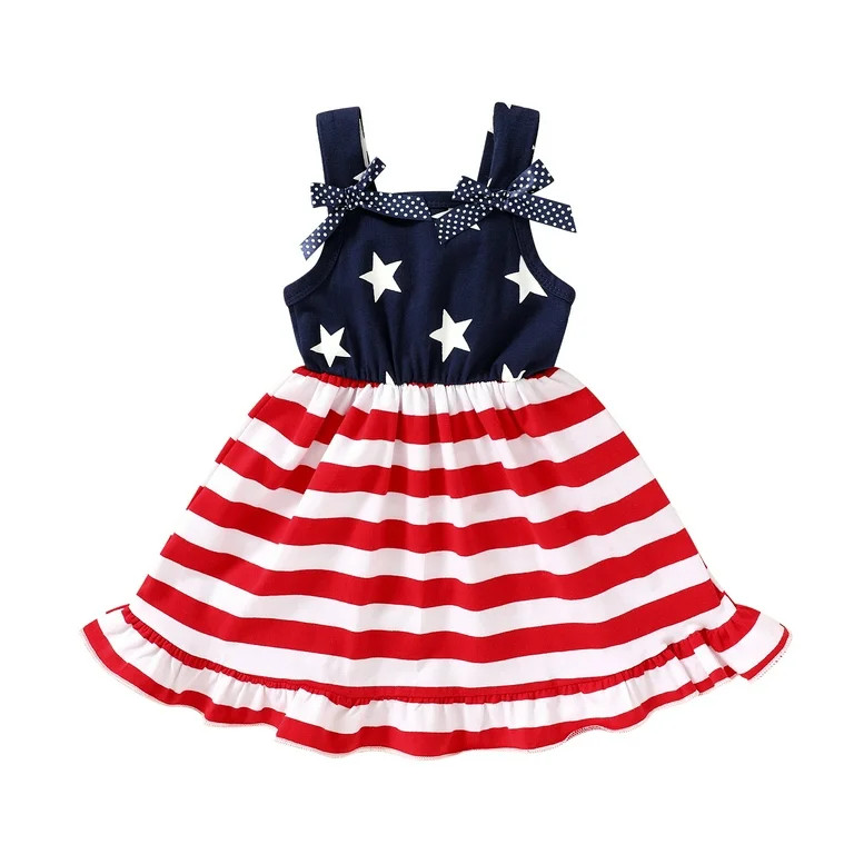 Younger Tree Toddler Baby Girls 4th of July Clothes Outfit Stars Stripes Sleeveless Dress Indepen... | Walmart (US)