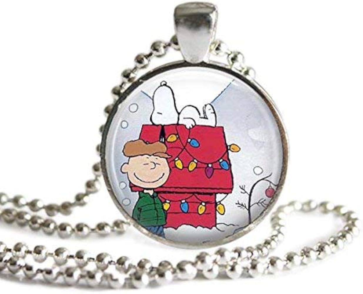 Charlie Brown and Snoopy 1 Inch Silver Plated Pendant 24 Inch Stainless Steel Ball Chain Necklace | Amazon (US)