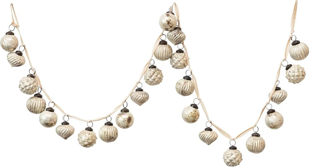 Creative Co-Op Embossed Mercury Glass Ball Ornament Garland, Distressed Matte Cream | Amazon (US)