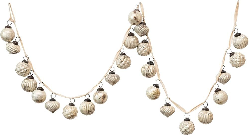 Creative Co-Op Embossed Mercury Glass Ball Ornament Garland, Distressed Matte Cream | Amazon (US)