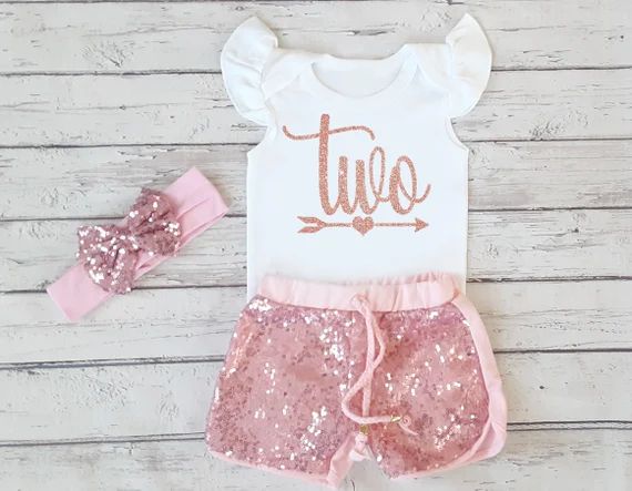 Pink 2nd Birthday Outfit With Shorts Toddler Girl  Rose Gold | Etsy | Etsy (US)