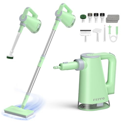 FEPPO Steam Mop & Handheld Steam Cleaner for Home and Floor Cleaning, 15s Heat-Up, 230°F Powerful Steamer with 10in1 Multi-Purpose Attachments for Floor,Hardwood,Tile,Grout,Window,Kitchen,Bath (Green) | Amazon (US)