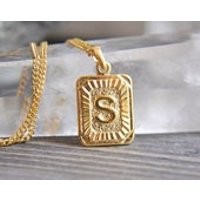 Gold Initial Necklace, Letter Necklace, A to Z Letter Necklace, Gold Square Necklace, Medallion Necklace, You Pick The Letter, Gold Necklace | Etsy (US)