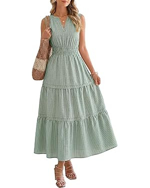 BerryGo Womens Summer Striped Maxi Dress Sleeveless Casual Empire Waist Flowy Beach Vacation Sund... | Amazon (US)