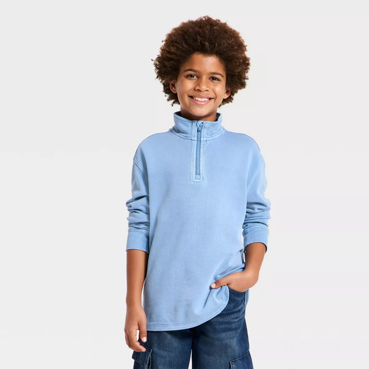 Boys' French Terry Quarter Zip Pullover Sweatshirt - Cat & Jack™ Steel Blue M | Target