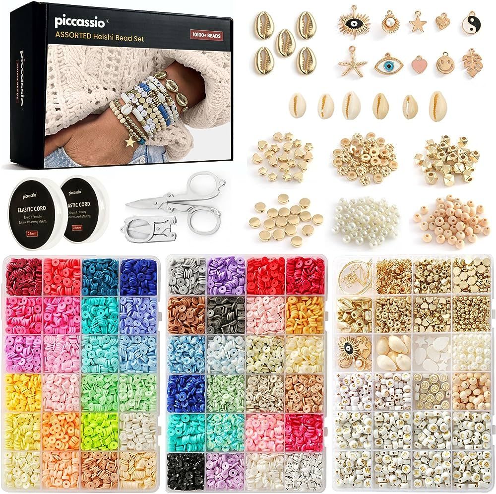 Piccassio 10500+ pcs Clay Beads for Bracelets Making Kit - Heishi Beads for Jewelry Making Kit - ... | Amazon (US)