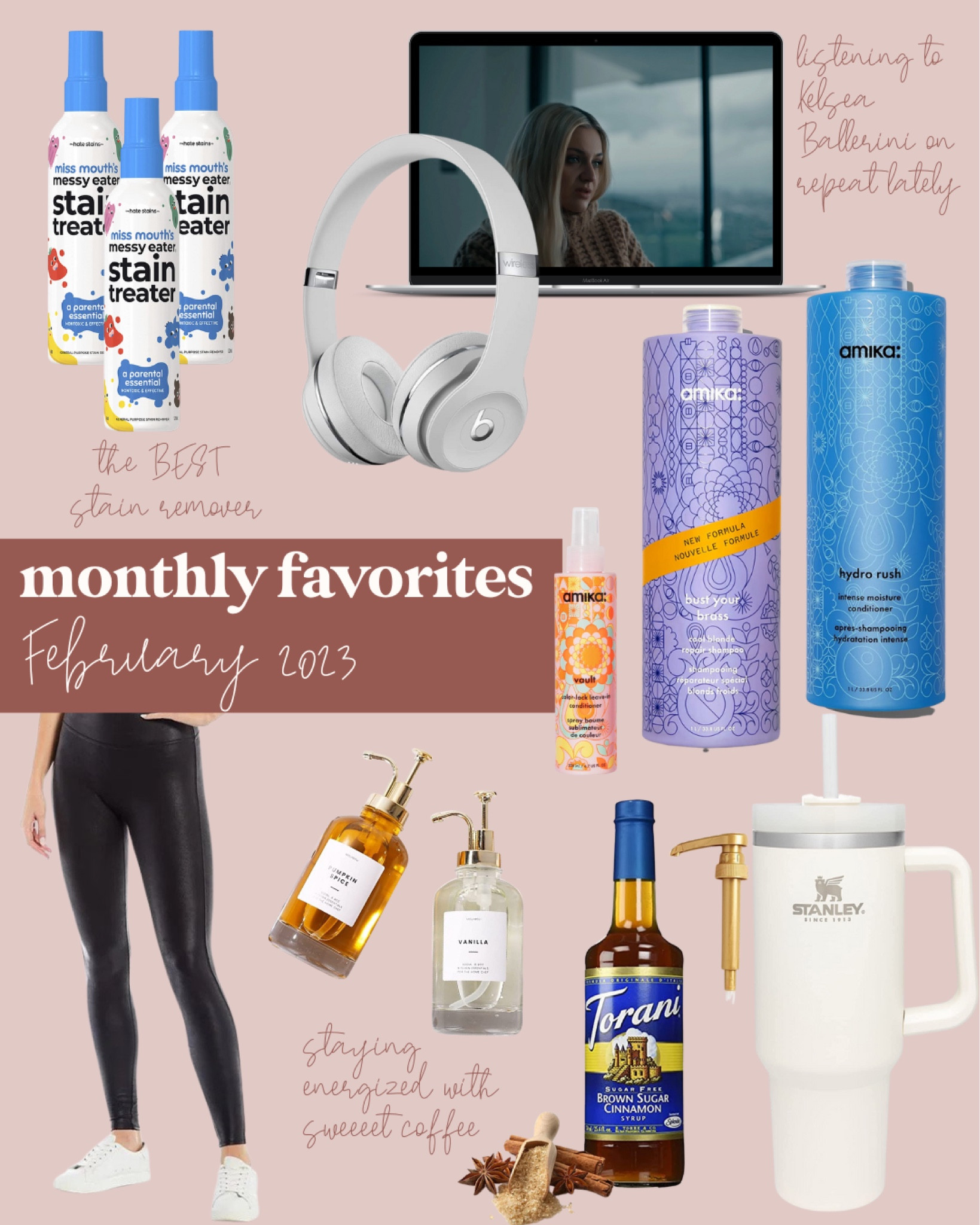 Here’s my faves that have made February feel a little more cozy and kept me caffieniated so I could get stuff done!!  monthly faves | monthly roundup | february faves | feb favorites | winter faves | my monthly favorites | first time mom | miss mouth stain treater | stain spray | laundry tip | baby stain remover | affordable clothes | cozy clothes | hair care | self care | Lululemon | Spanx faux leather leggings | spanx | amika | shampoo | conditioner | leave in conditioner | blonde hair care | blond hair | hair mantentince | music | kelsea ballerini | beats headphones | beats | wireless headphones | bluetooth headphones

#LTKFind #LTKSeasonal