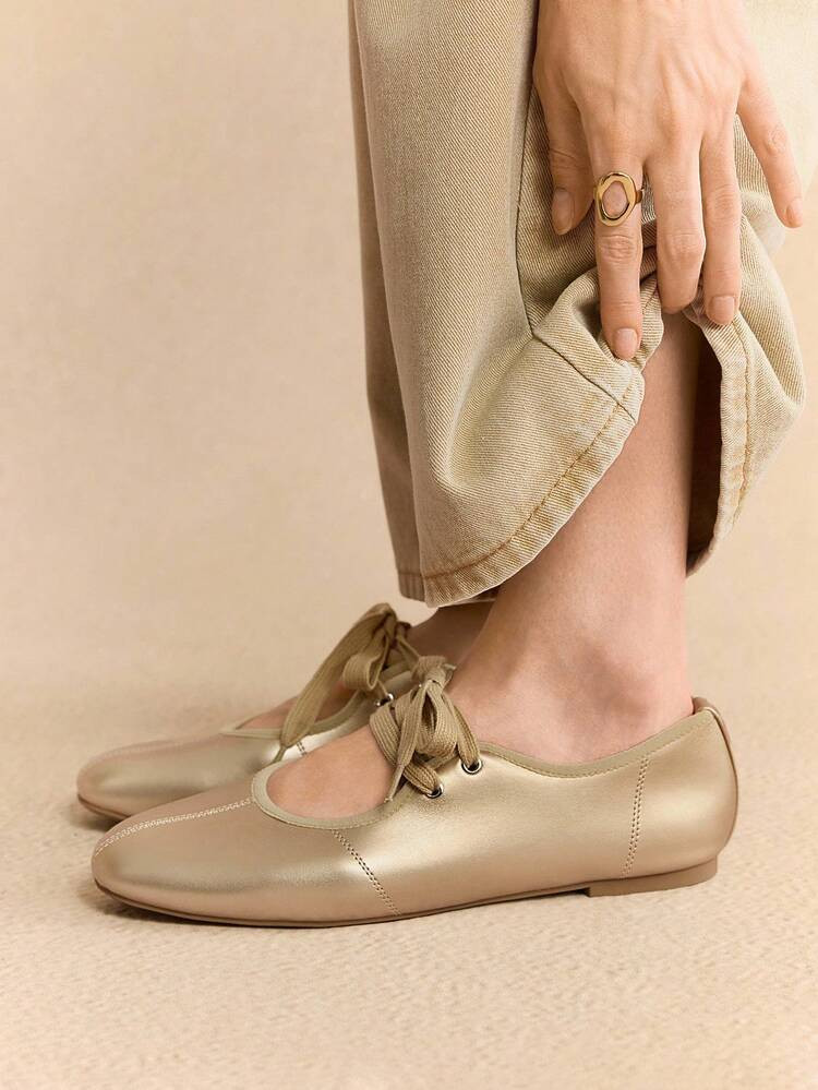 Rosivie Women's New Black Round Toe Flat Shoes, Elastic Leather Fashion Ballet Flats, Comfortable... | SHEIN