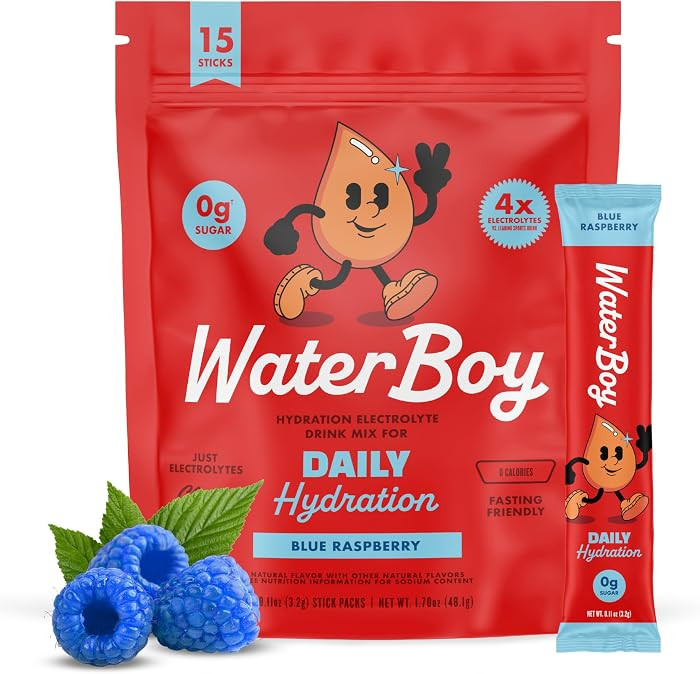 Waterboy - Daily Hydration, Blue Raspberry, Sugar Free Electrolytes Powder Drink Mix - 15ct Hydration Packets | Amazon (US)