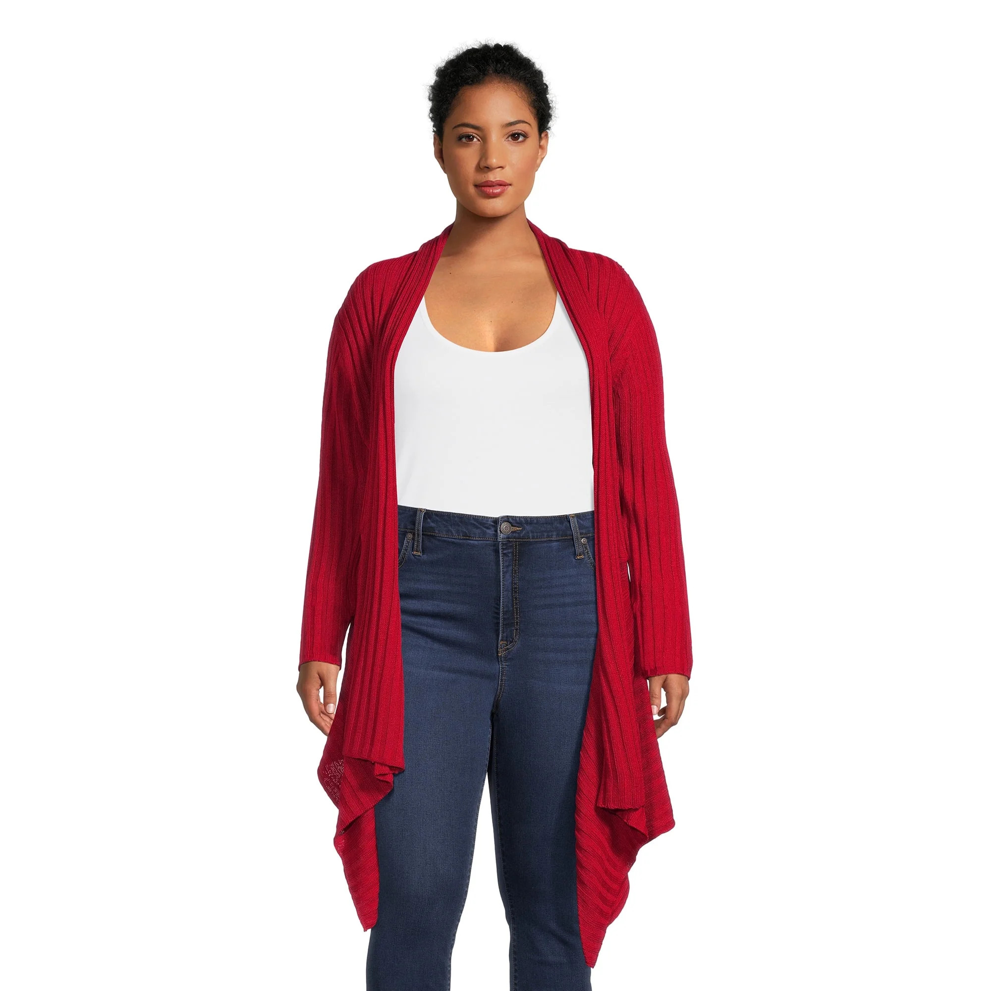 What's Next Women's and Women's Plus Striped Flyaway Cardigan Sweater, Midweight, Sizes XS-4X | Walmart (US)
