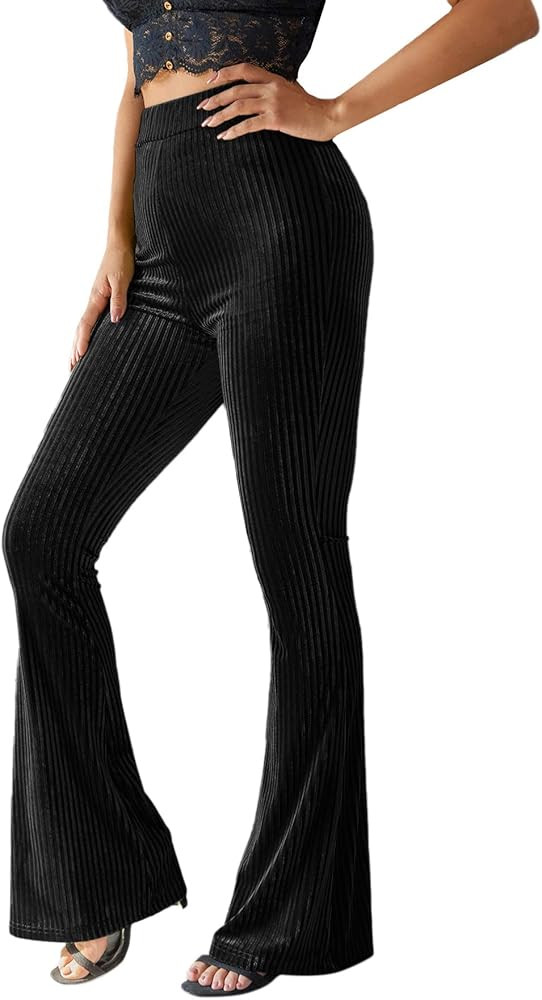 Floerns Women's Velvet Elastic Waist Flare Leg Palazzo Long Pants Trousers | Amazon (US)