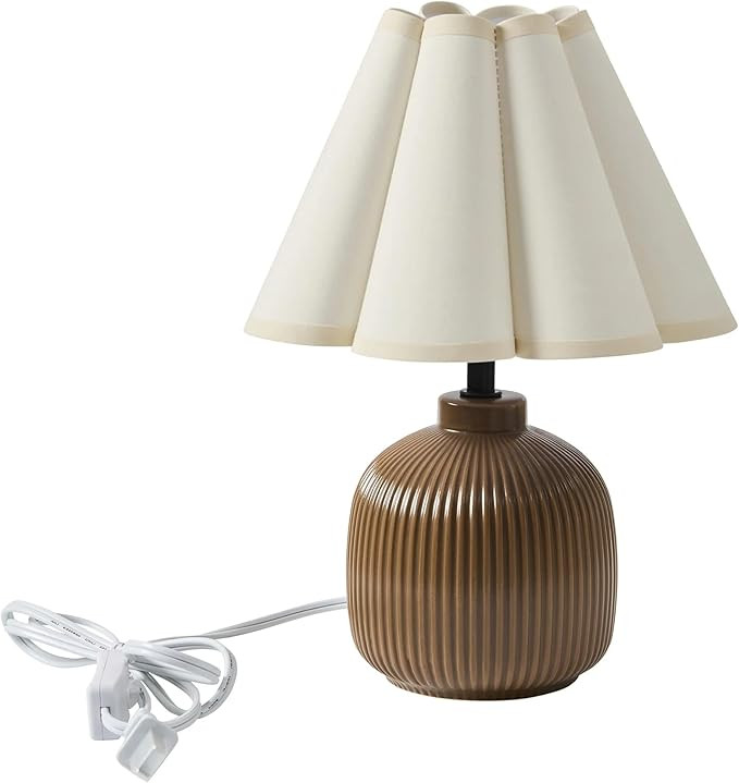 12.5" Brown Ceramic Table Lamp – Compact Size with Scalloped Shade, Multi-Scene Stylish Lightin... | Amazon (US)