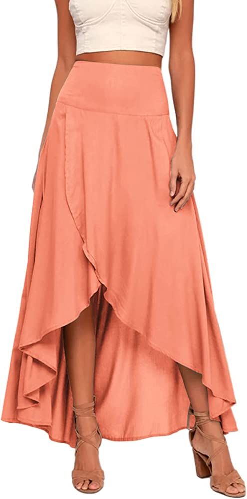 Women's High Low Maxi Skirts Asymmetrical Elastic High Waist Long Draped Tulip Hem Skirt | Amazon (US)