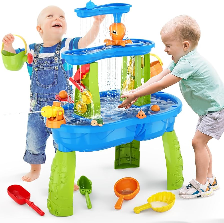 Water Table for Toddlers 1-3 3-5, 3-Tier Kids Splash Sand Table Water Toys, Rain Showers Splash P... | Amazon (US)