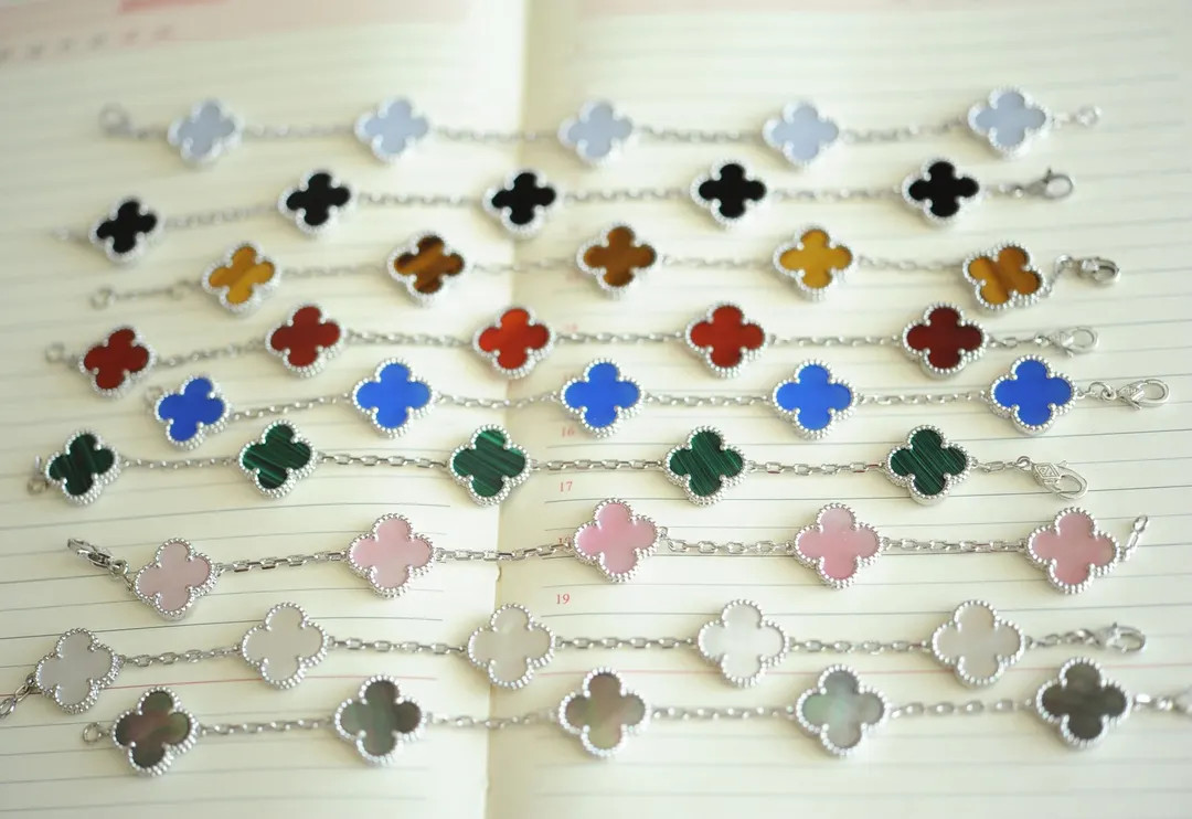 Five clover bracelet,  Silver gemstone, mop 5 clover bracelet, four leaf clover, double-sided | Etsy (Global)