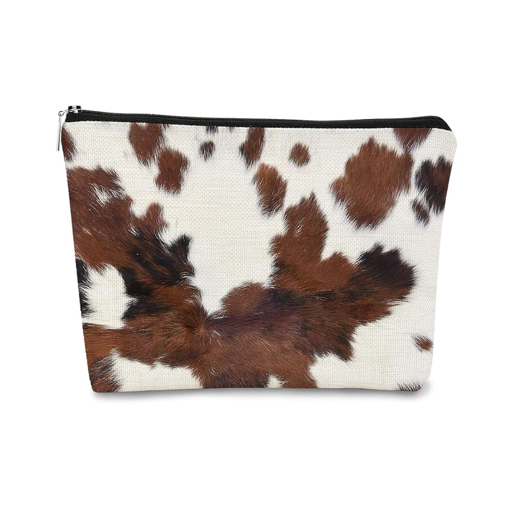 Western Cow Print Small Makeup Bag,Cowhide Pattern Cosmetic Bag Best Gift Idea for Cow Lovers Tee... | Amazon (US)