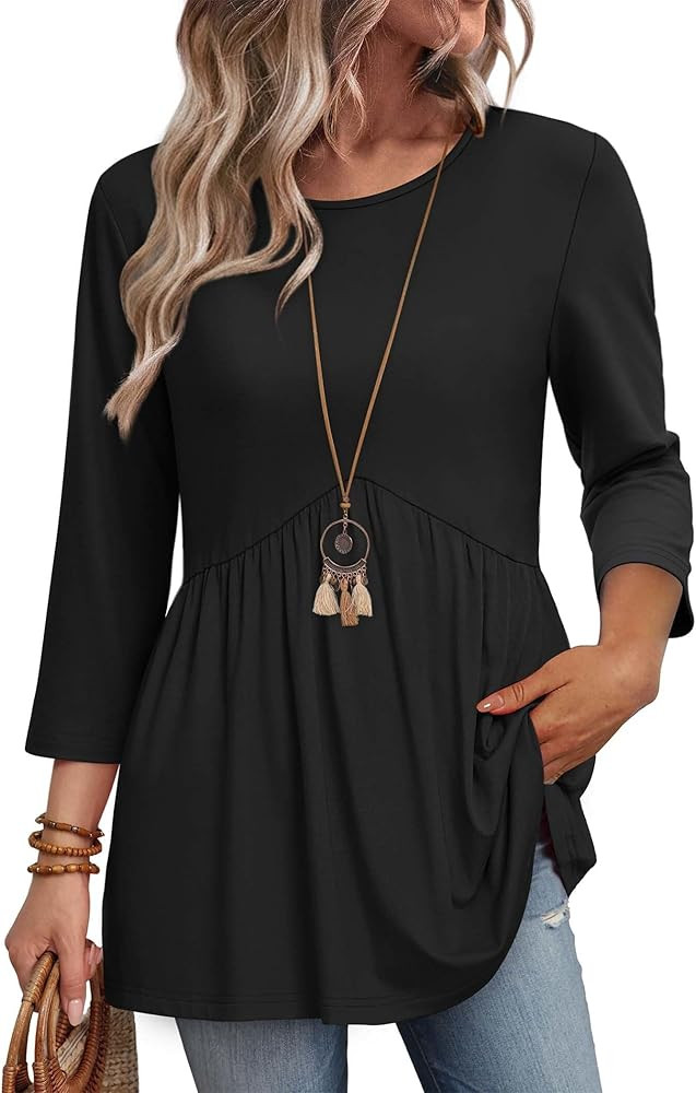 3/4 Length Sleeve Womens Tops Blouses for Women Dressy Casual Spring Fashion Clothing Crew Neck B... | Amazon (US)