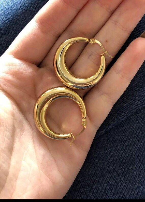 18k Gold Filled Hoop Earrings  Large Hoop Earrings  Vintage | Etsy | Etsy (US)