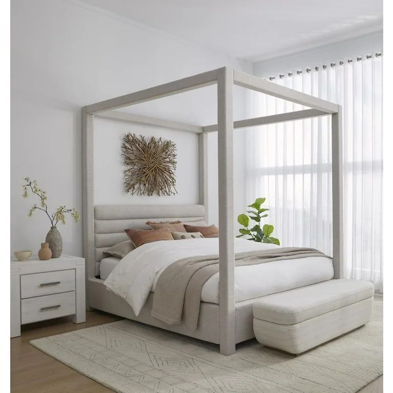 Modus Furniture Rockford Upholstered Canopy Bed in Turtle Dove Linen | Walmart (US)