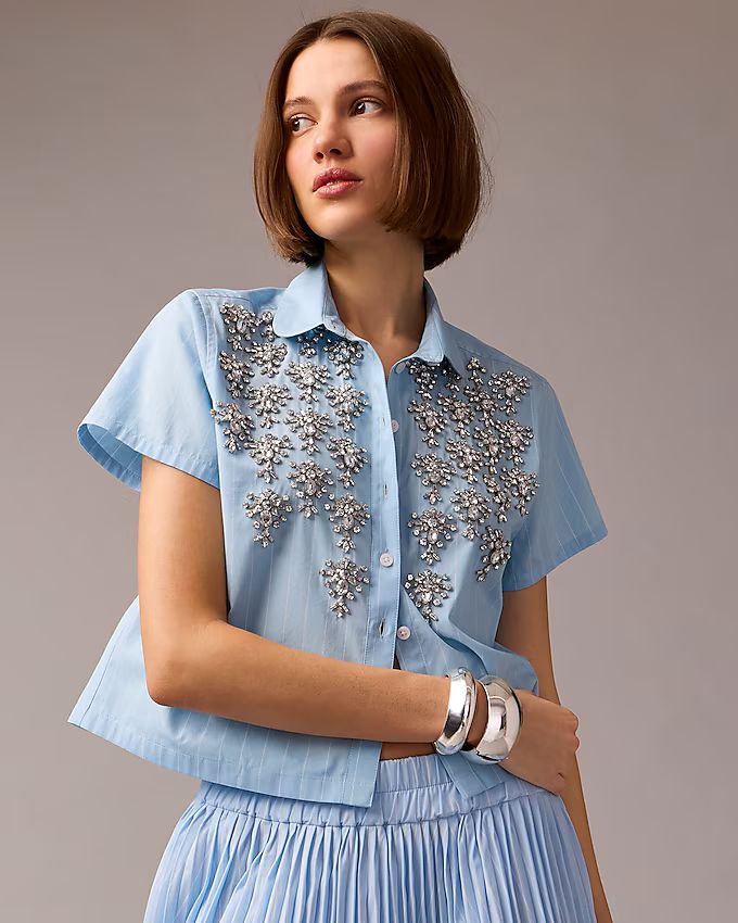 Collection cropped button-up shirt with embellishments in pinstripe print | J.Crew US