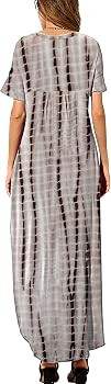 HUSKARY Women's Summer Maxi Dress Casual Loose Pockets Long Dress Short Sleeve Split Maxi Dresses | Amazon (US)