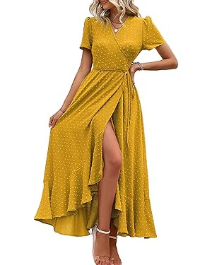 PRETTYGARDEN Women's Summer Wrap Maxi Dress Casual Boho Floral V Neck Short Sleeve Ruffle Hem Spl... | Amazon (US)