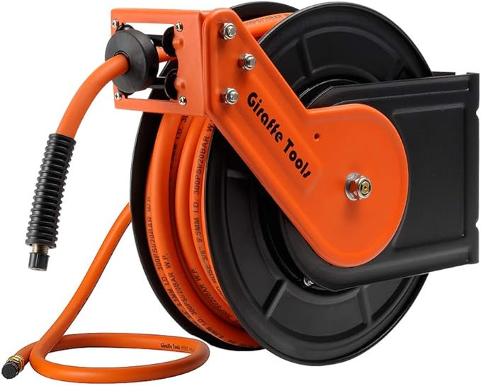 Giraffe Tools TA15B Retractable Air Hose Reel Wall Mount 3/8" x 50 ft Hybrid Hose, Air Compressor... | Amazon (US)