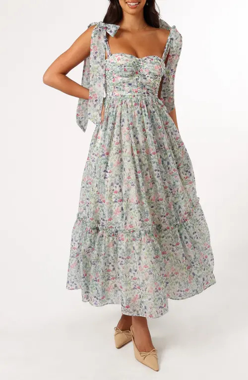Petal & Pup Floret Bow Strap Sweetheart Neck Maxi Dress in White Multi at Nordstrom, Size Medium | Nordstrom